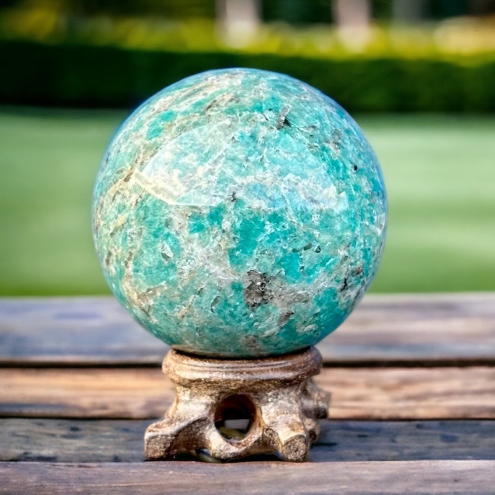 Amozonite smoky quartz crystal sphere